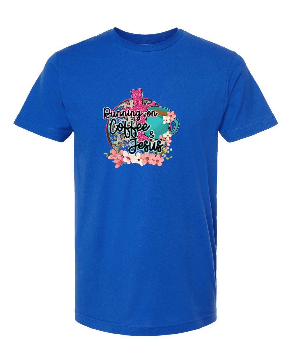 Running on Coffee and Jesus Faith Coffee Floral Shirt