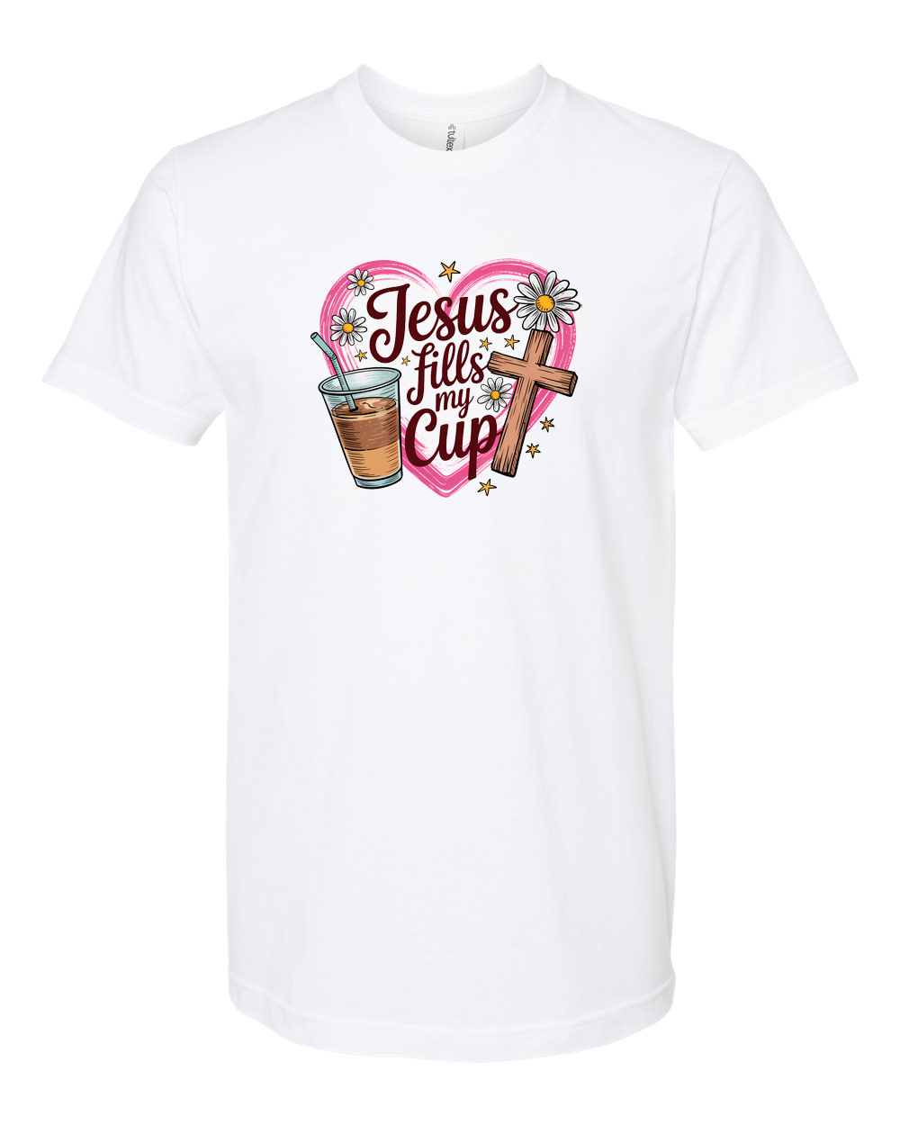 Jesus Fills My Cup Faith & Coffee Heart Floral Graphic Tee