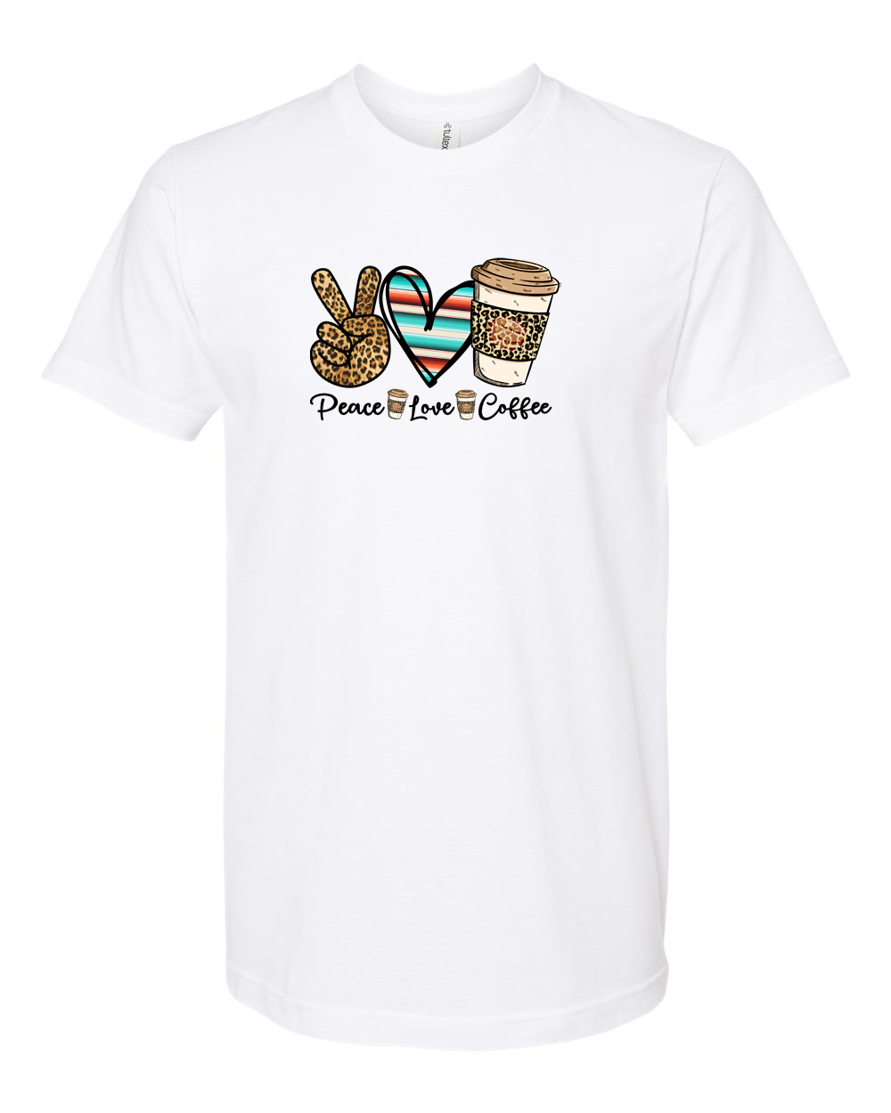 Peace Love Coffee Boho Leopard Serape Graphic Tee