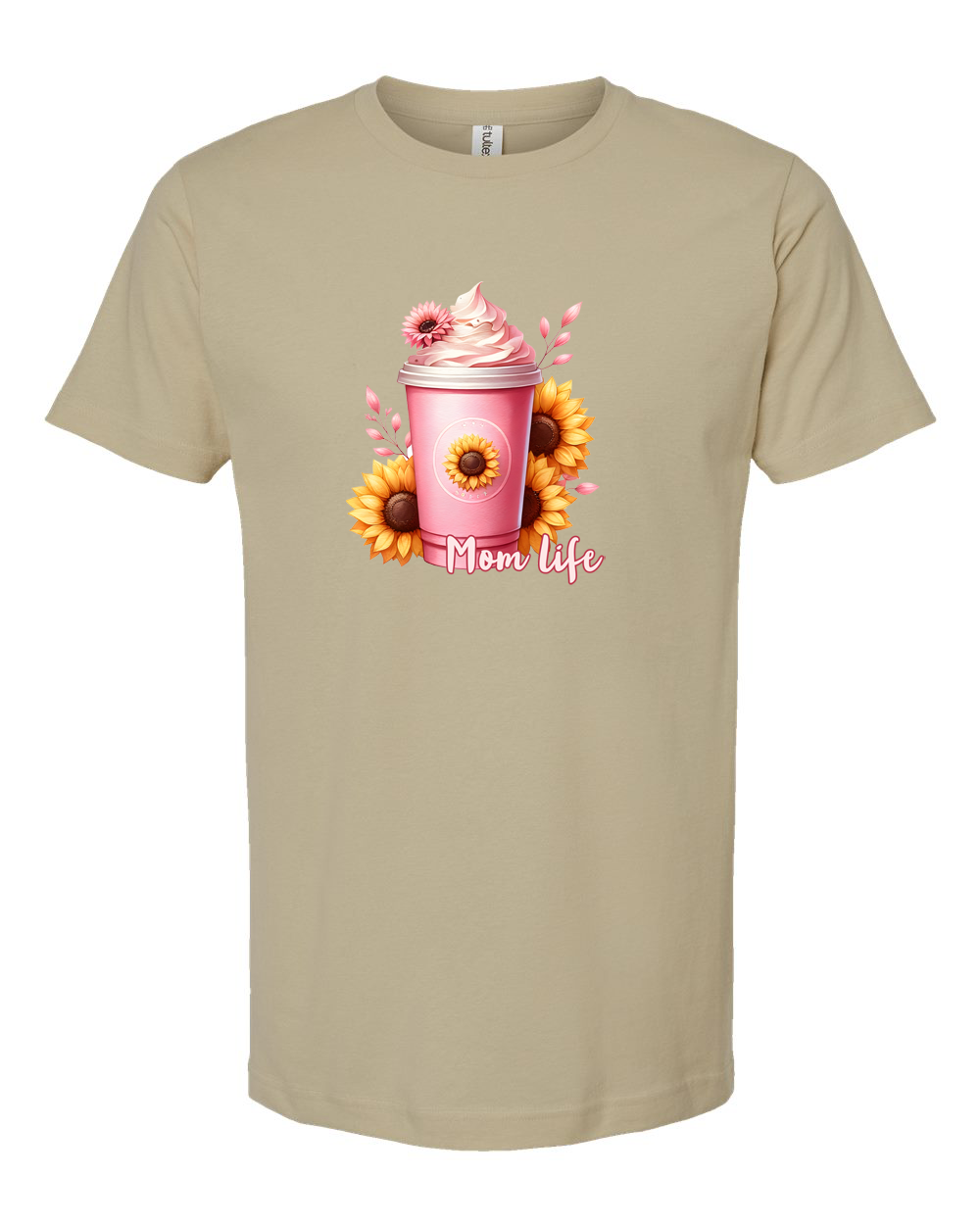 Mom Life Pink Coffee Cup With Sunflowers Graphic Tee
