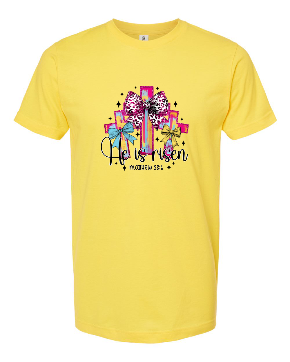 He Is Risen Floral Cross Script Tee