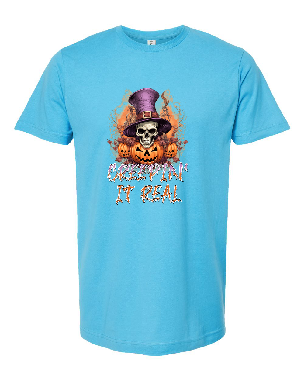 Creepin It Real Skull Pumpkin Halloween Graphic Tee