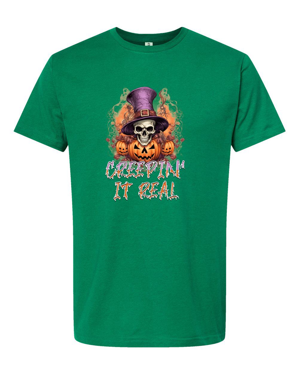 Creepin It Real Skull Pumpkin Halloween Graphic Tee