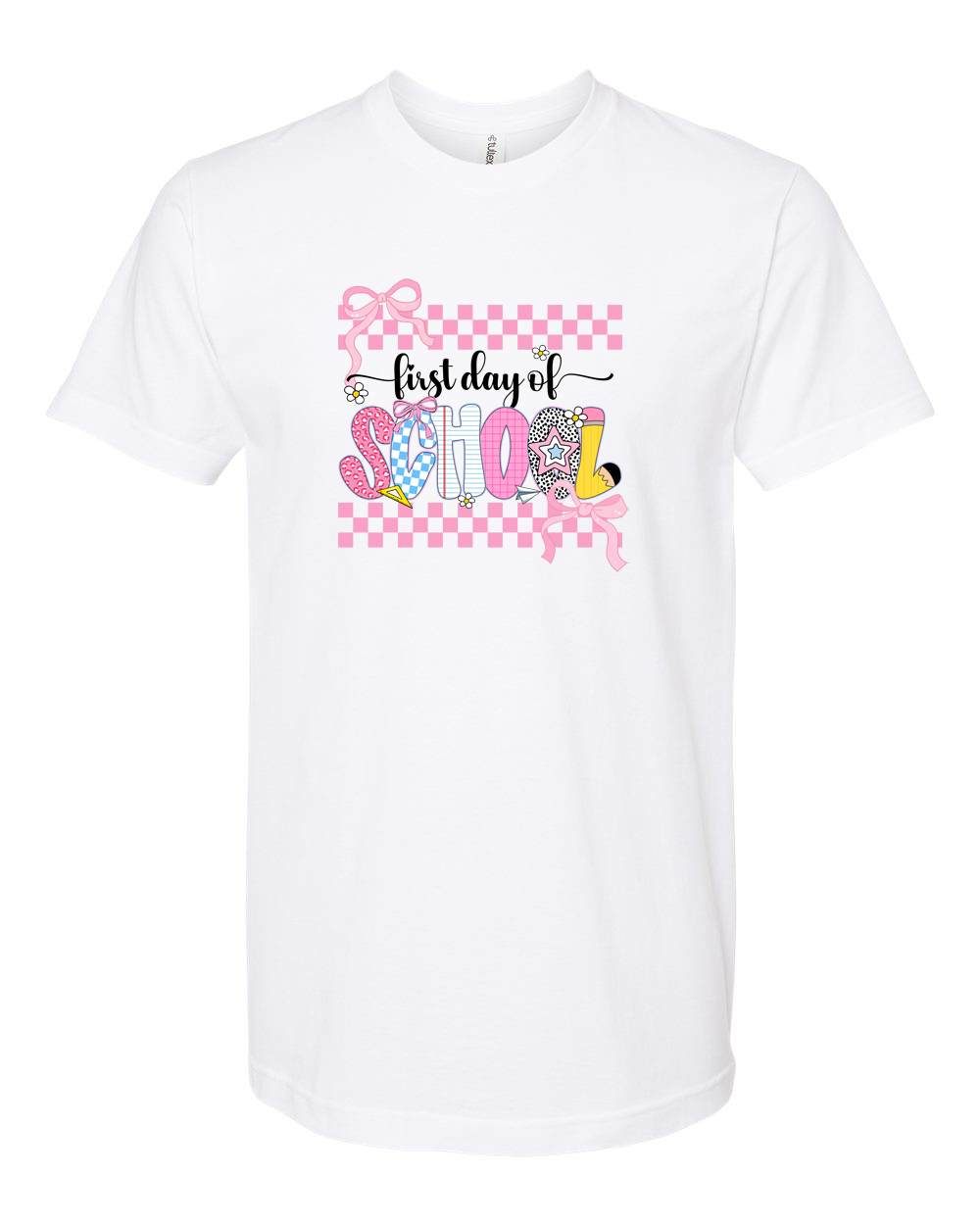 Last Day of School Pink Checkered Bow Shirt