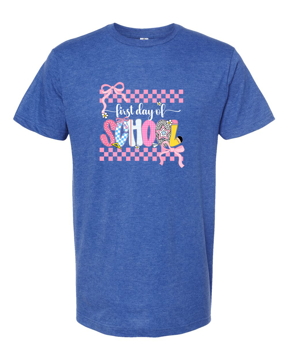 First Day of School Pink Checkered Bow Shirt