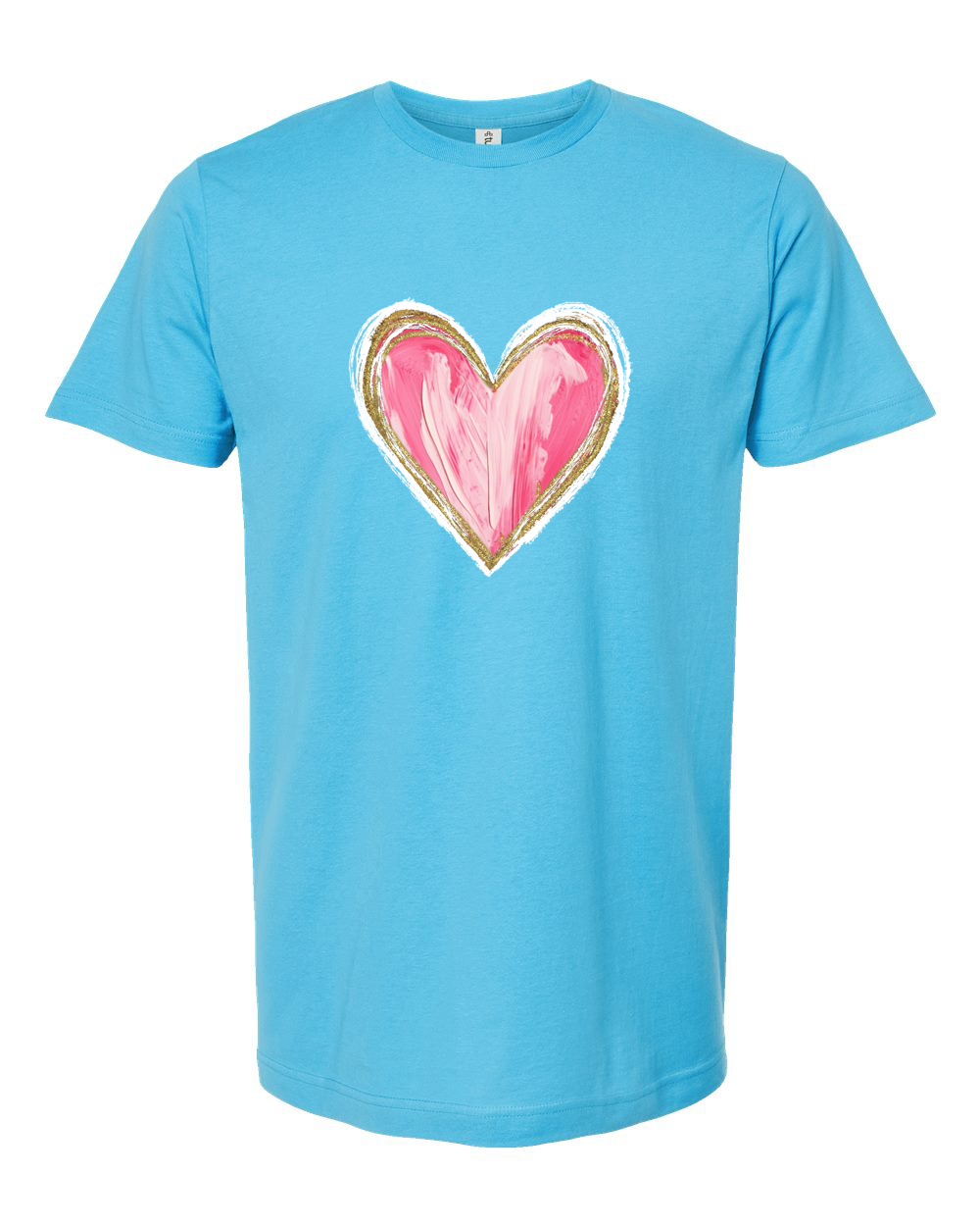 Pink Brushstroke Heart with Gold Glitter Border Tee