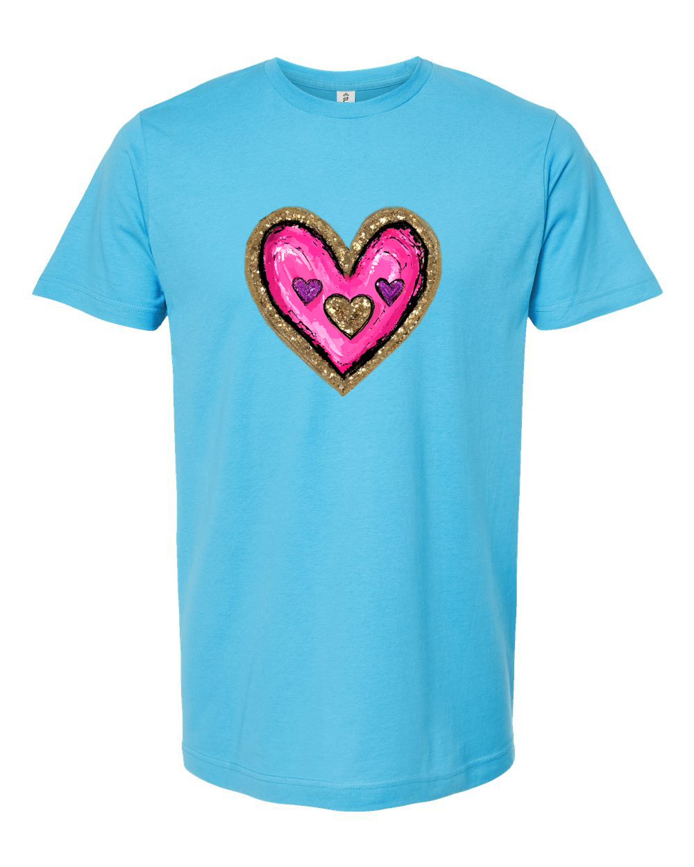 Pink Brushstroke Heart with White and Gold Border Tee