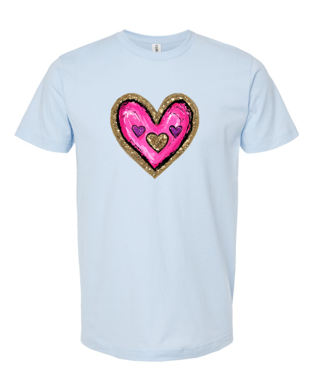 Pink Brushstroke Heart with White and Gold Border Tee