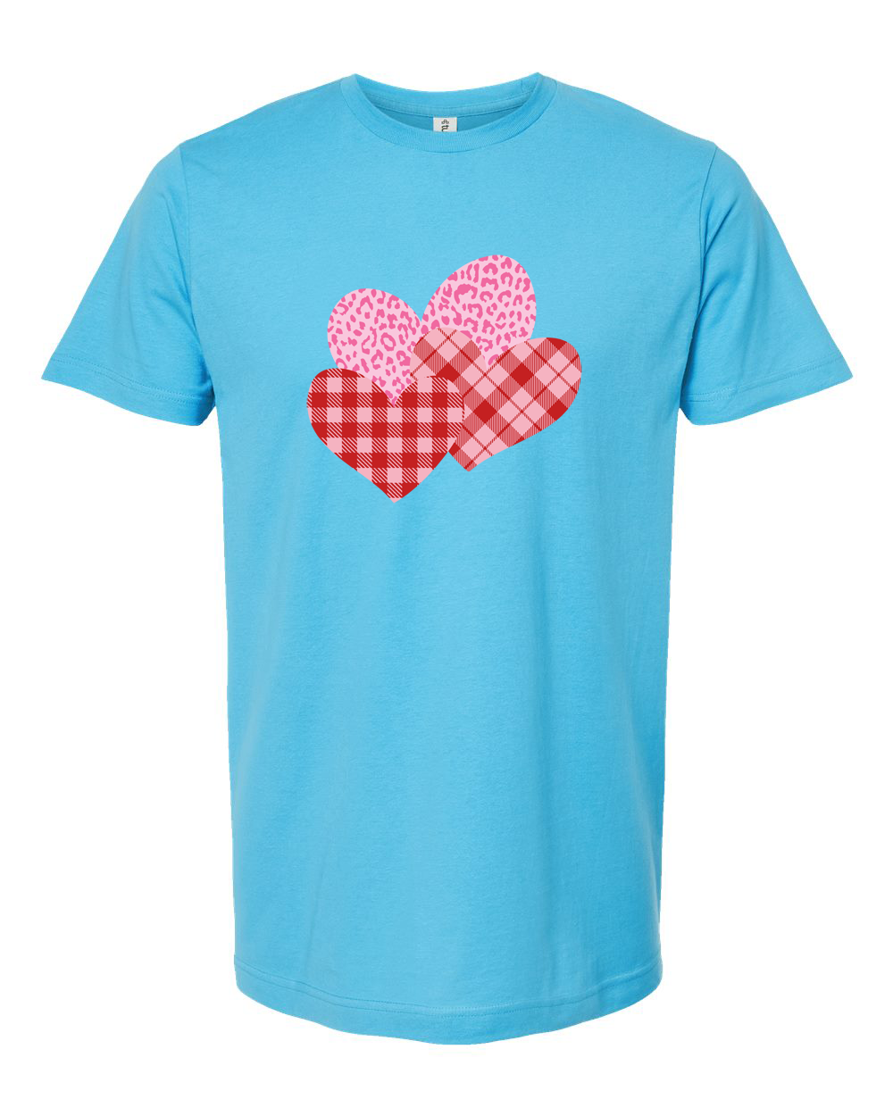 Pink Hearts Mixed Plaid Valentine Graphic T-Shirt
