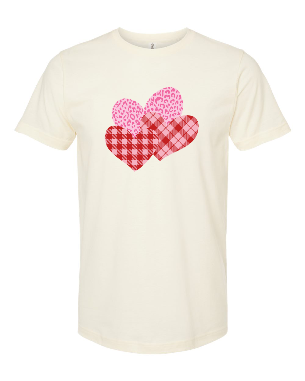 Pink Hearts Mixed Plaid Valentine Graphic T-Shirt